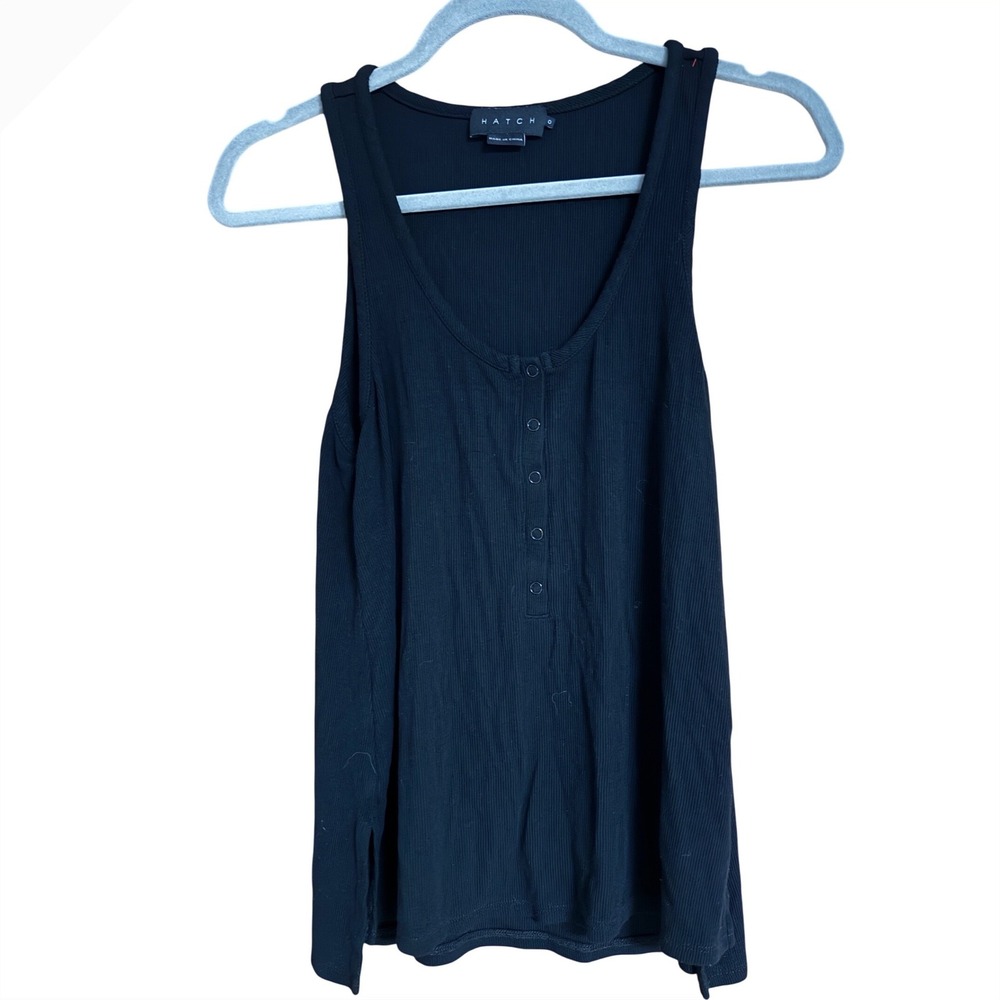 HATCH Maternity Henley Tank Top Black Ribbed Knit Sleeveless Size 0